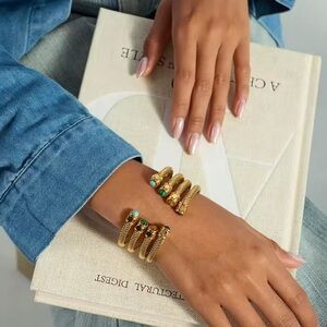 Haute Couture Malachite 18K Gold Twist Bracelet Green Gemstone Royal Edition